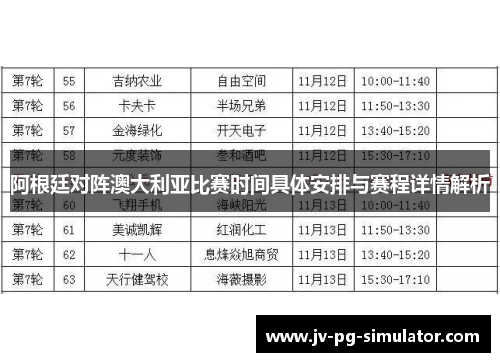 阿根廷对阵澳大利亚比赛时间具体安排与赛程详情解析